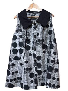 Yushi Black & Gray Newspaper-Print Polka Dot Casual Dress with Contrast Collar